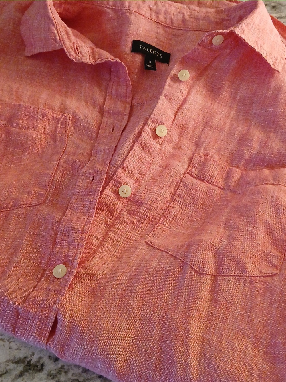 Talbots Linen Sleeveless Shirt Pink Heathered Size S